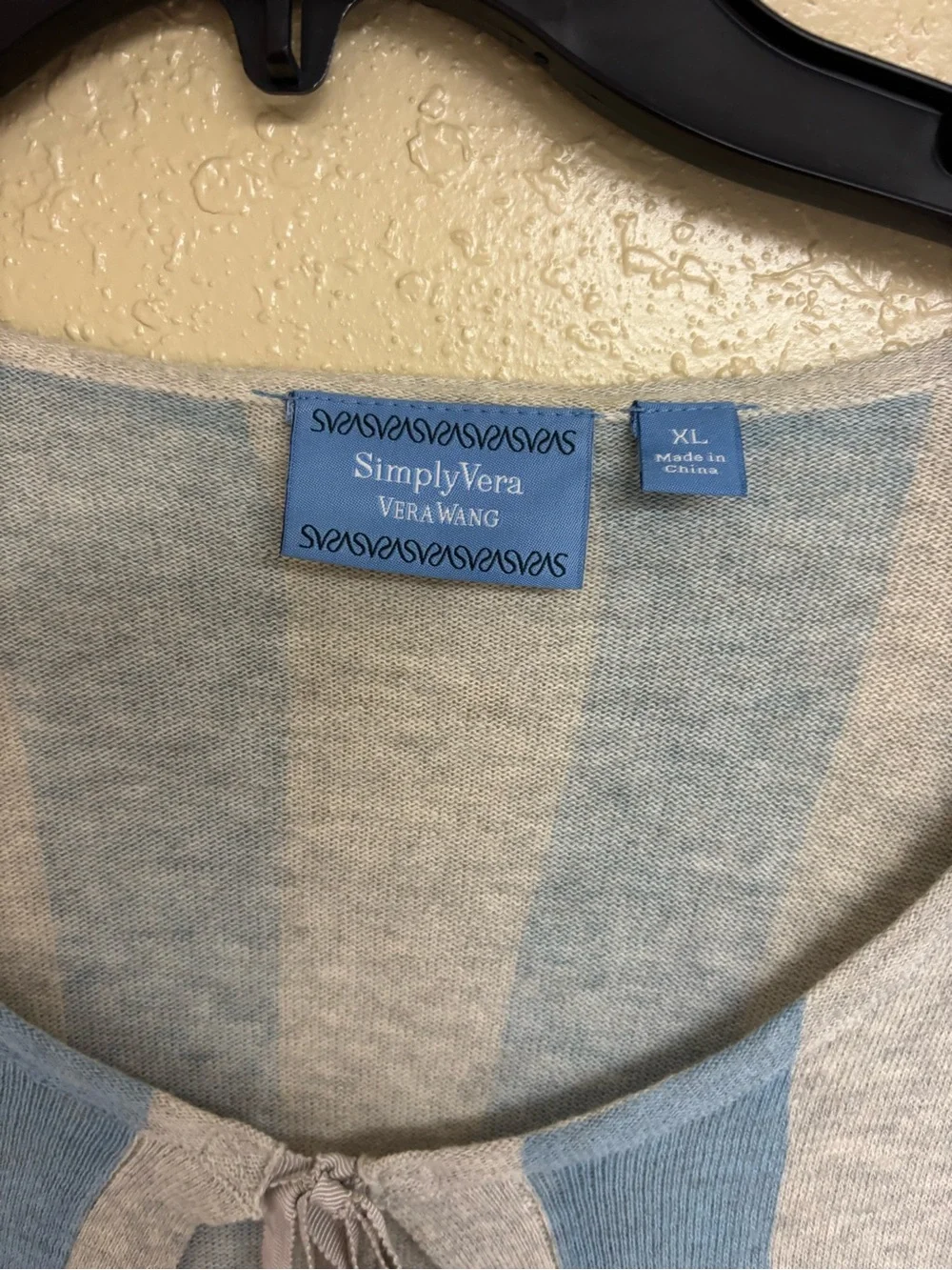 Vera Wang Blue & Gray Striped Long-Sleeve Top with Orange Floral Border - Picture 3 of 6